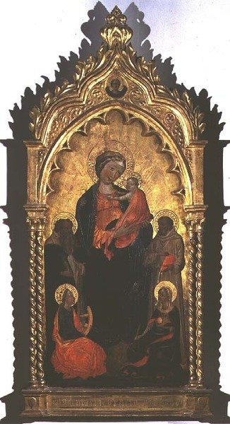 Madonna és gyermeke szentekkel (tempera a panelen) alkotó: Master of the Borgo alla Collina