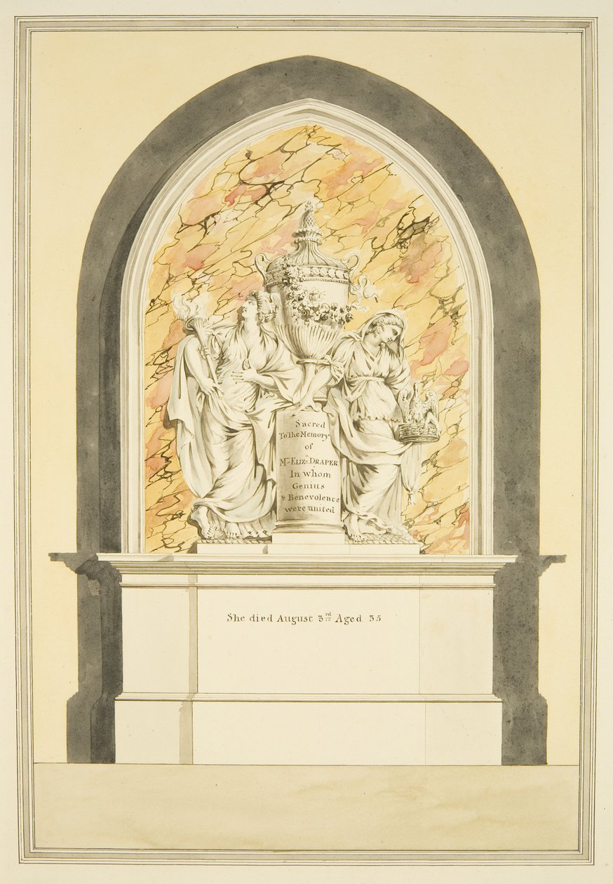 Elizabeth Draper asszony sírja, meghalt 1835-ben, a bristoli katedrálisban (akvarell papíron) alkotó: Master of the Bristol Church Monuments