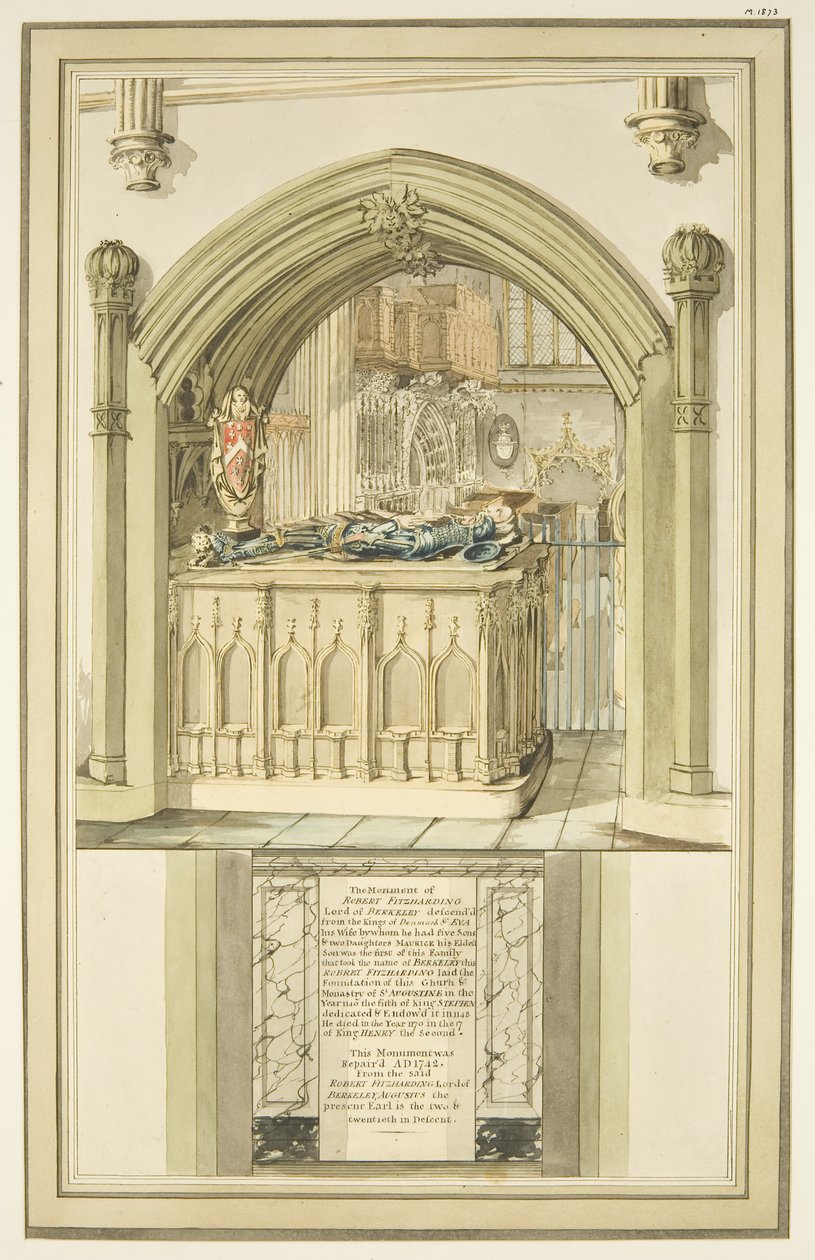 Robert Fitzharding sírja, meghalt 1170-ben, a bristoli katedrálisban, 1799 körül (akvarell papíron) alkotó: Master of the Bristol Church Monuments