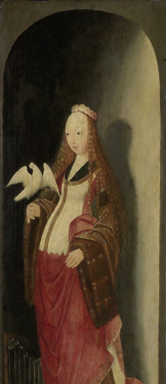 Szent Cecília, egy triptichon jobb szárnya alkotó: Master of the Brunswick Diptych (attributed to)