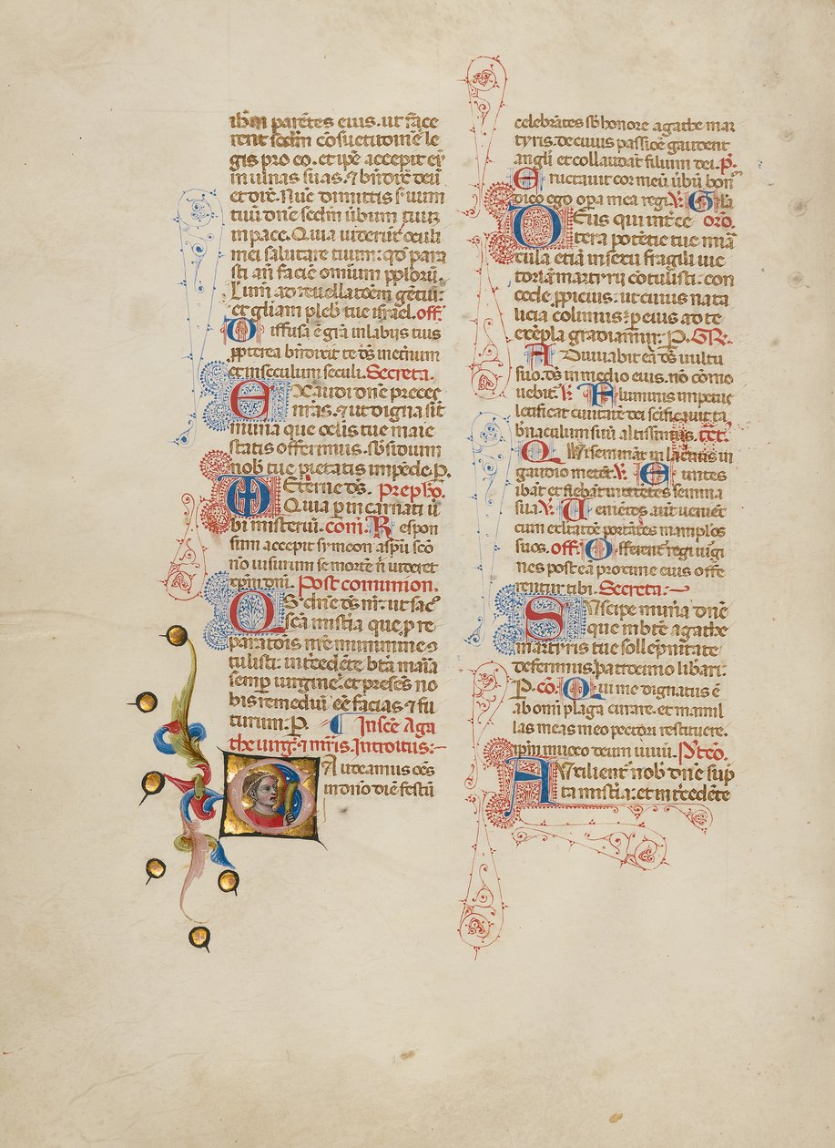G kezdőbetű: Szent Ágota alkotó: Master of the Brussels Initials
