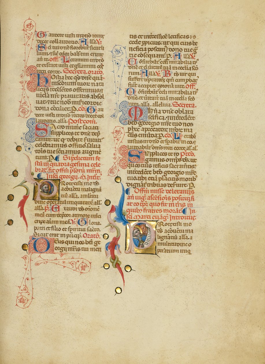P kezdőbetű: Szent György; P kezdőbetű: Szent Márk alkotó: Master of the Brussels Initials