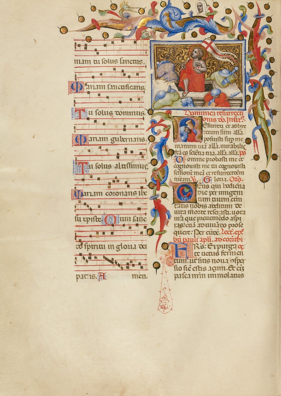 The Resurrection; Initial R: A Sleeping Soldier (Az alvó katona) alkotó: Master of the Brussels Initials