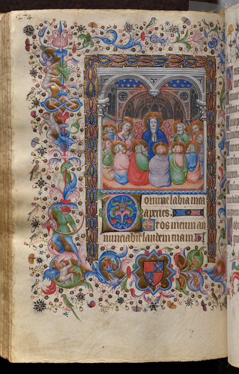 Nemes Károly navarrai király (1361-1425) órái: fol. 137v, Pünkösd alkotó: Master of the Brussels Initials and Associates