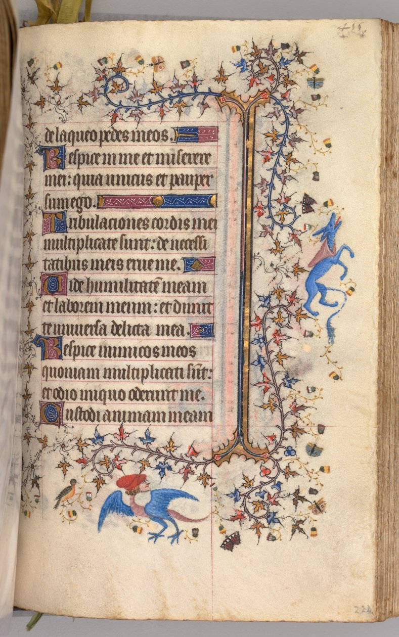 Nemes Károly, navarrai király (1361-1425) órái: fol. 222r, Szöveg alkotó: Master of the Brussels Initials and Associates