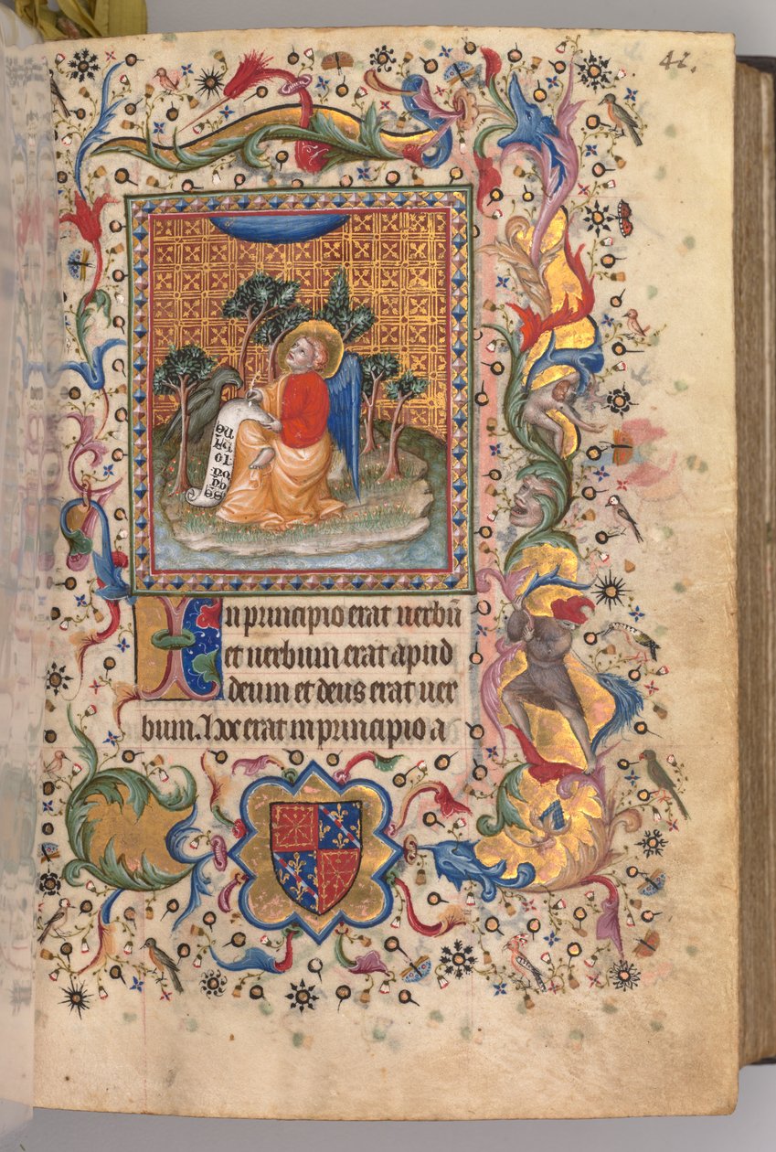 Nemes Károly navarrai király órái 1361-1425: fol.1r, Szent János evangélista, c. 1405. alkotó: Master of the Brussels Initials and Associates