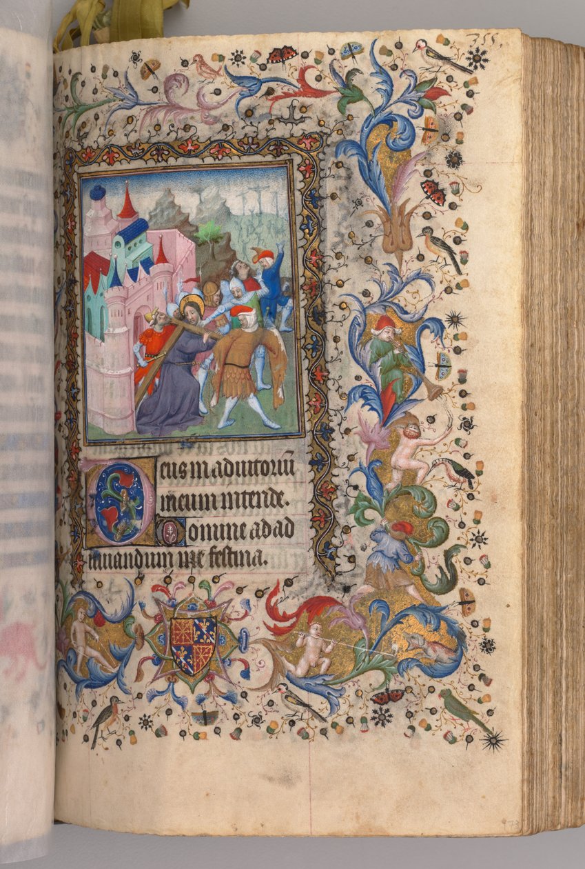 Nemes Károly navarrai király órái 1361-1425: fol. 170v, Krisztus, aki a keresztet hordozza, c. 14 alkotó: Master of the Brussels Initials and Associates