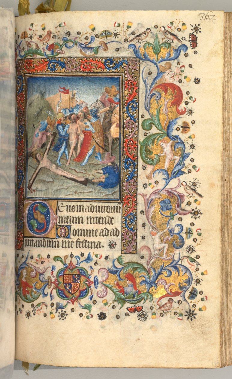 Nemes Károly navarrai király órái 1361-1425: fol. 179r, a keresztre szegezett Krisztus, c. 1 alkotó: Master of the Brussels Initials and Associates