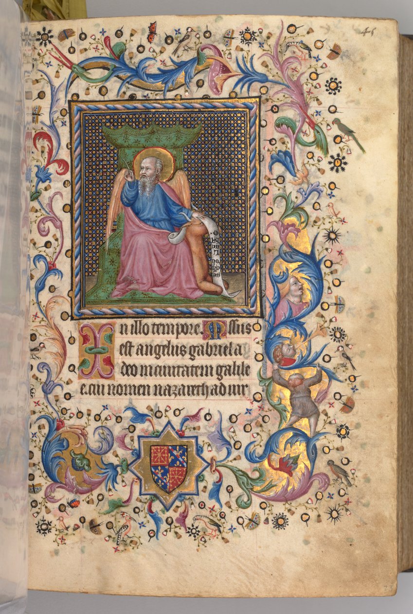 Nemes Károly navarrai király órái 1361-1425: fol. 23r, Szent Lukács, c. 1405. alkotó: Master of the Brussels Initials and Associates