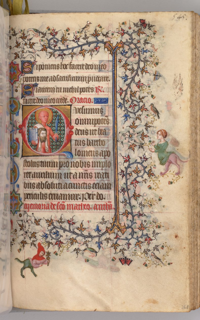 Nemes Károly navarrai király órái 1361-1425: fol. 267r, Szent Bertalan, c. 1405. alkotó: Master of the Brussels Initials and Associates