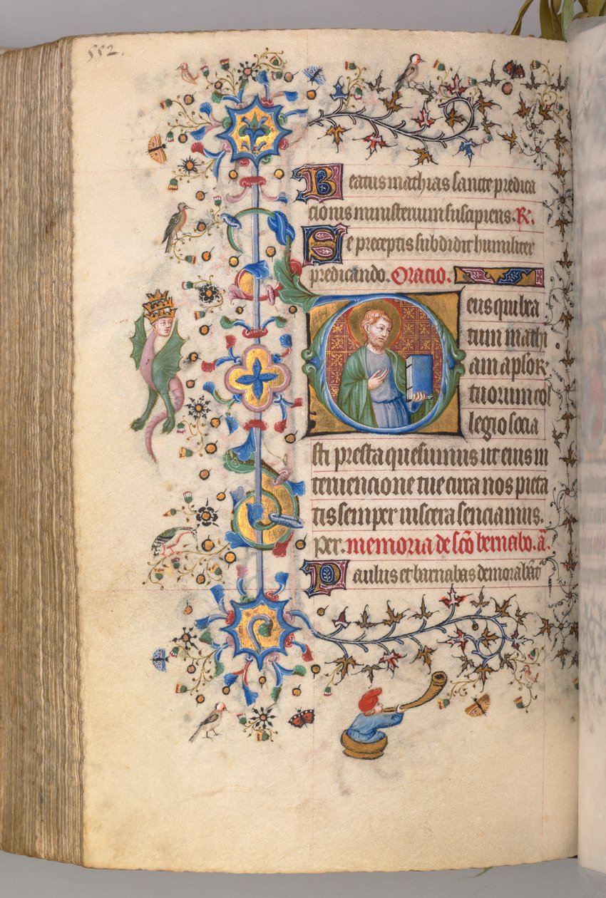 Nemes Károly navarrai király órái 1361-1425, , fol. 270v, Szent Mátyás, c. 1405. alkotó: Master of the Brussels Initials and Associates