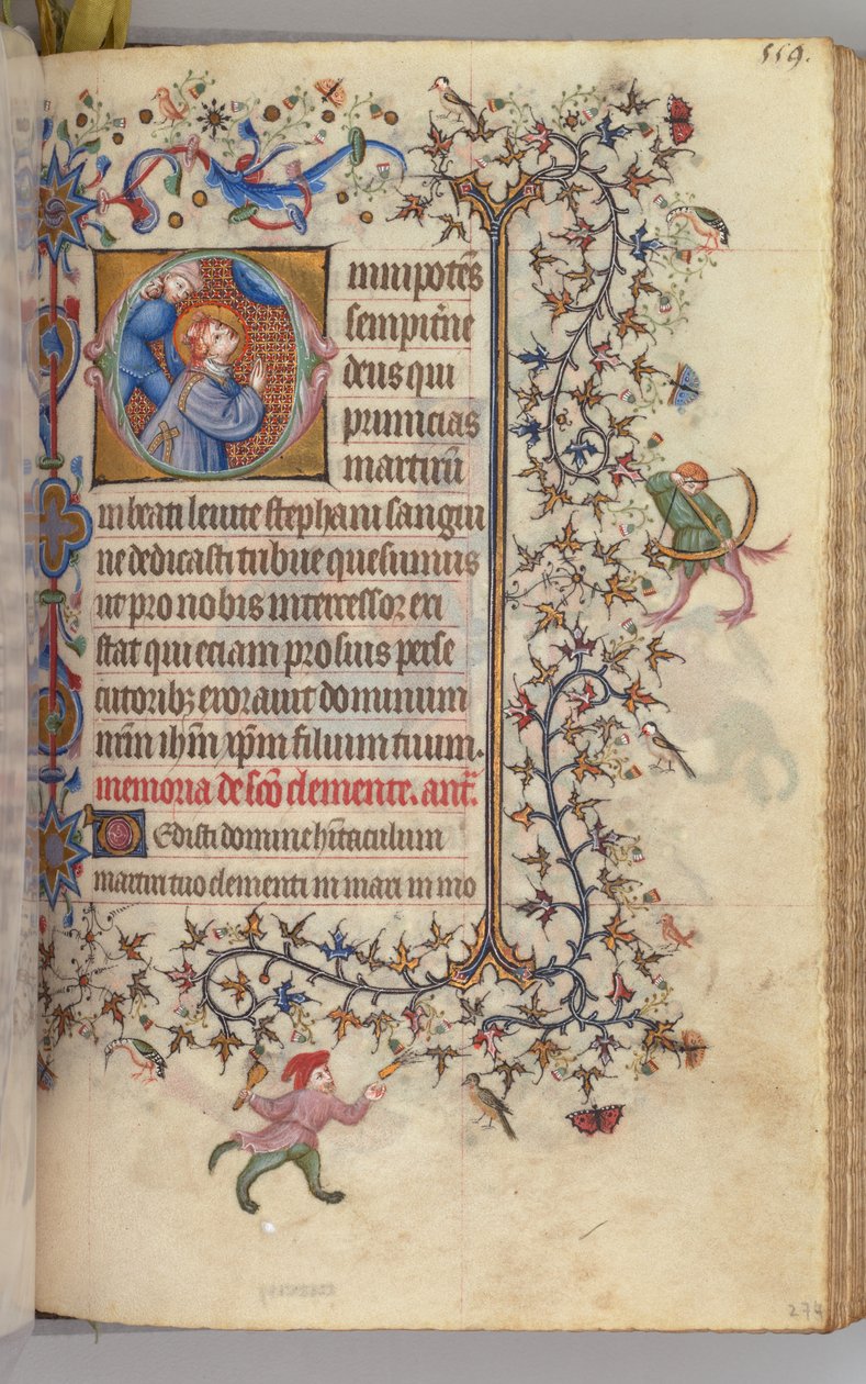 Nemes Károly navarrai király órái 1361-1425, , fol. 274r, Szent István, c. 1405. alkotó: Master of the Brussels Initials and Associates
