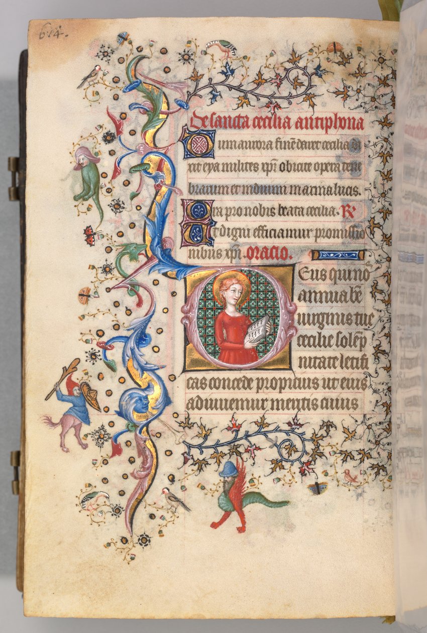 Nemes Károly navarrai király órái 1361-1425, fol. 301v, St. Cecília, c. 1405. alkotó: Master of the Brussels Initials and Associates