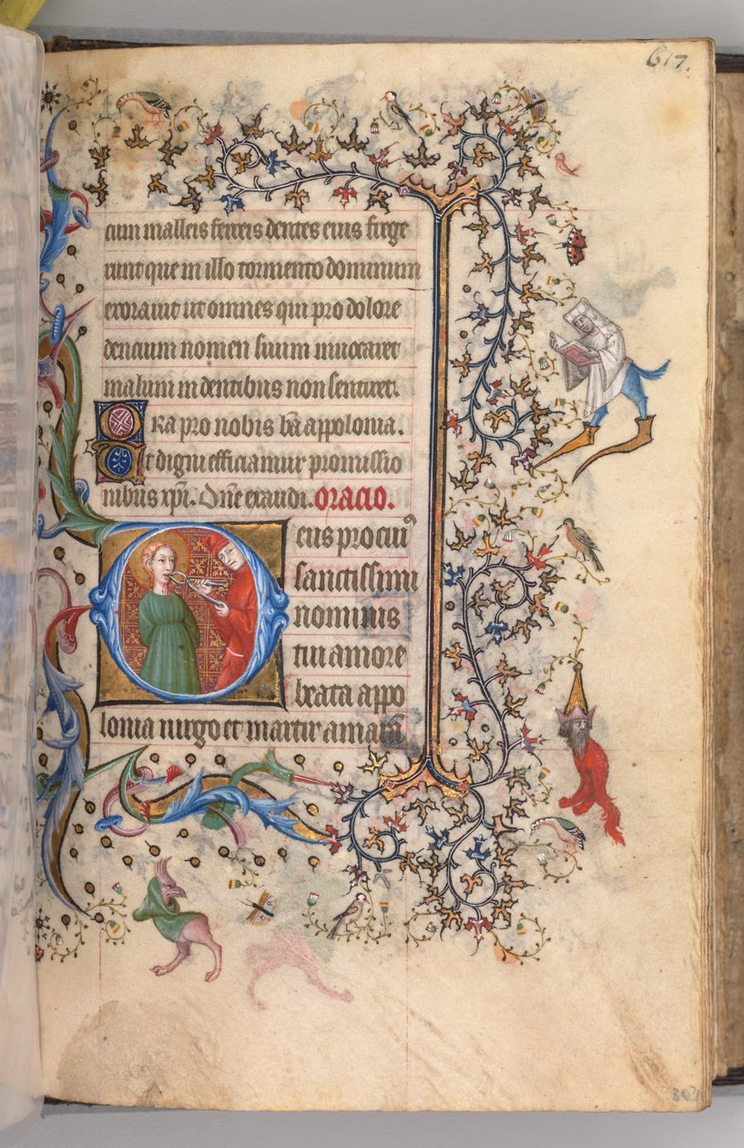 Nemes Károly navarrai király órái 1361-1425, fol. 303r, Szent Apollónia, c. 1405. alkotó: Master of the Brussels Initials and Associates