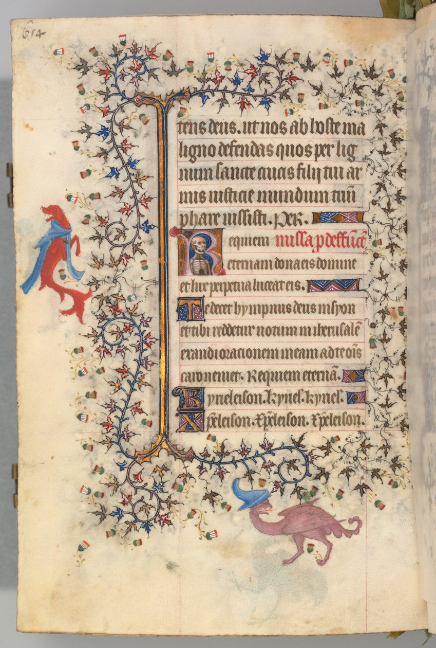 Nemes Károly navarrai király órái 1361-1425, fol. 321v, a halál mellszobra, c. 1405. alkotó: Master of the Brussels Initials and Associates