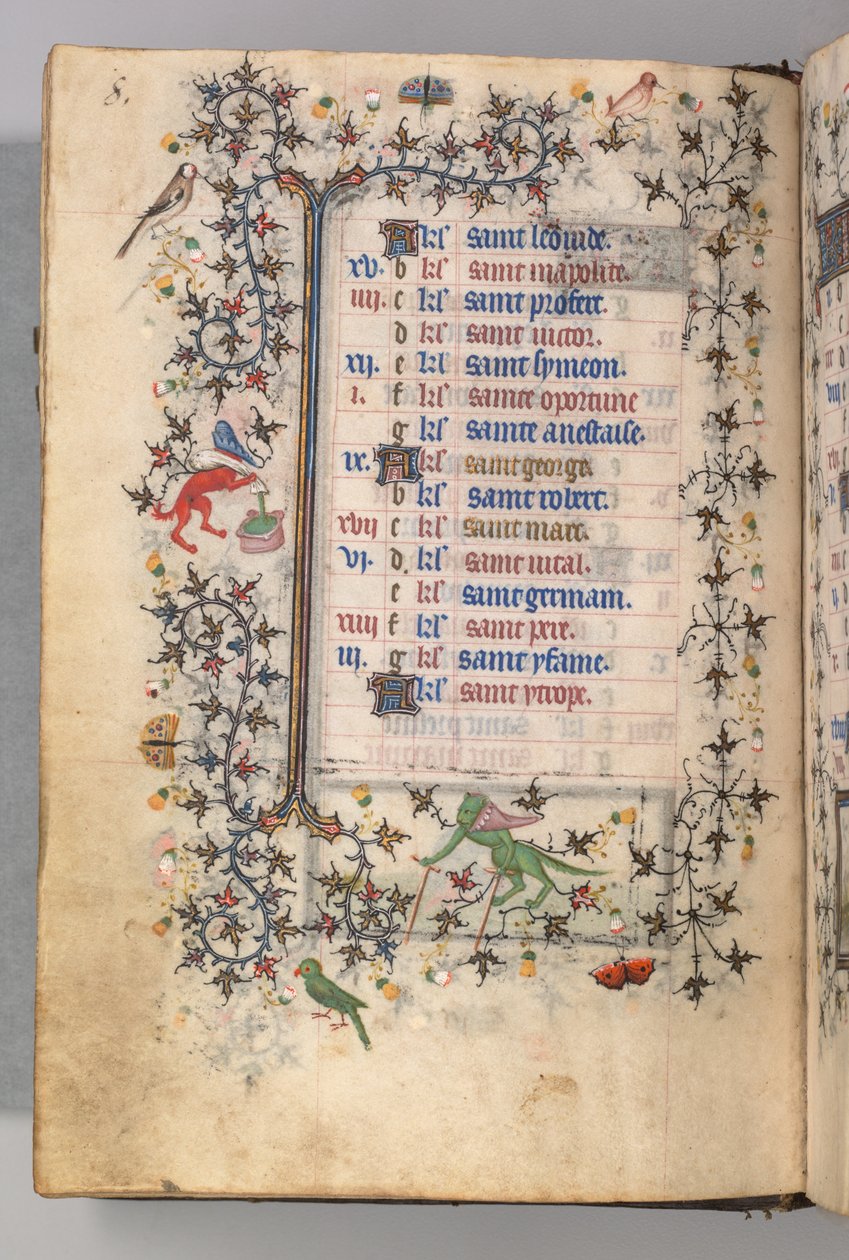 Nemes Károly navarrai király órái 1361-1425: fol. 4v, április, c. 1405. alkotó: Master of the Brussels Initials and Associates