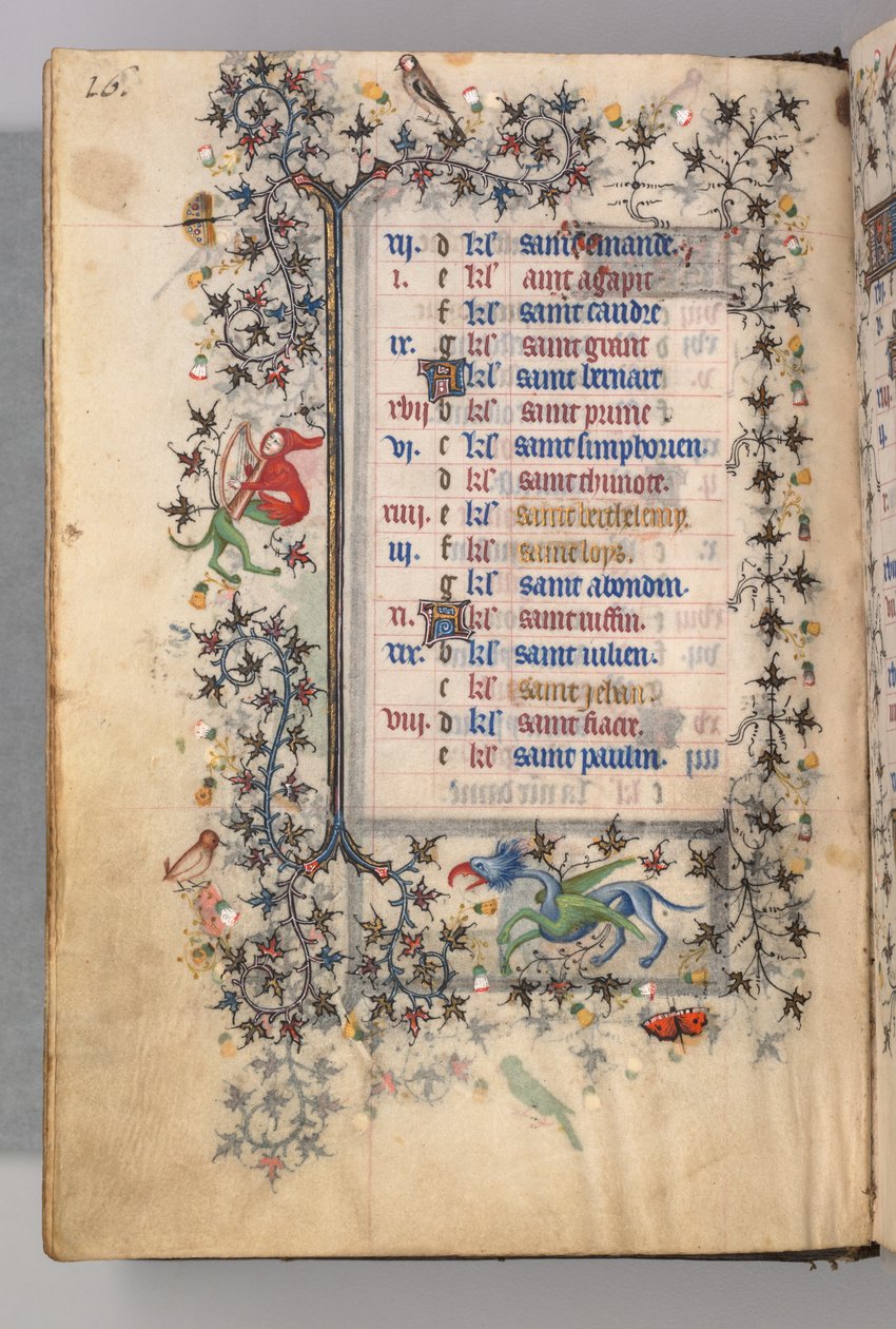Nemes Károly navarrai király órái 1361-1425: fol. 8v, augusztus, c. 1405. alkotó: Master of the Brussels Initials and Associates