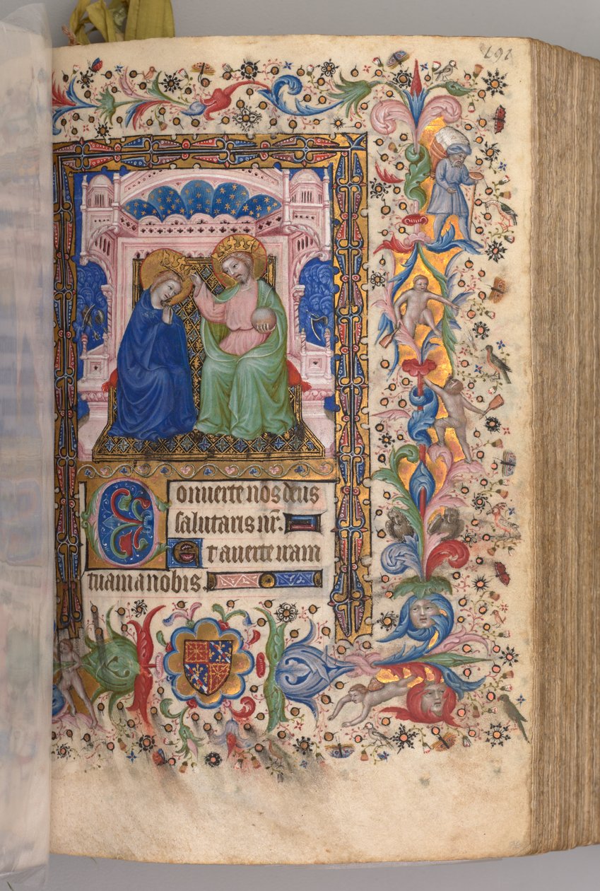 Nemes Károly navarrai király órái 1361-1425: fol. 96r, Szűz koronázása..., c. 1 alkotó: Master of the Brussels Initials and Associates