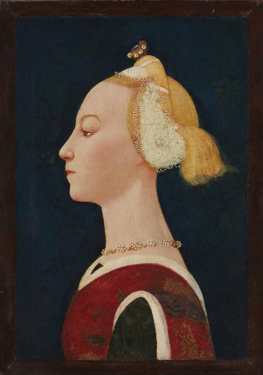 Női portré, 1450 körül (tempera és arany vászonra, átvitt fára) alkotó: Master of the Castello Nativity