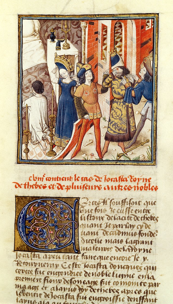 Ms 622 fol.12 Jocasta, Théba királynője, a "Des Hommes Illustres"-ből (pergamen) alkotó: Master of the Champion des Dames