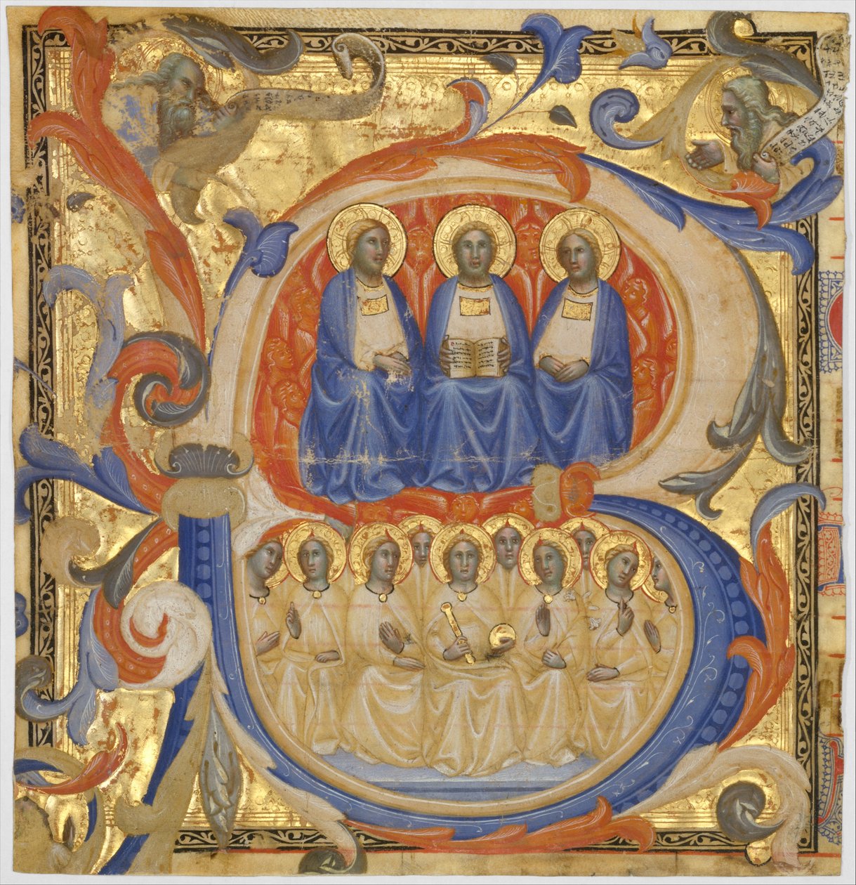 A Szentháromság B kezdőbetűben, valószínűleg 1387. alkotó: Master of the Codex Rossiano