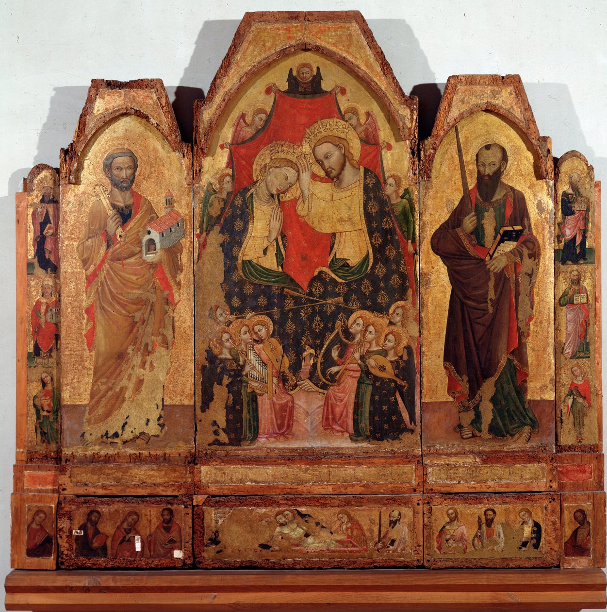 Szűz koronázásának triptichonja Szent Péterrel és Pállal A Polittico di Corleone mesterének festménye alkotó: Master of the Corleone Polyptic