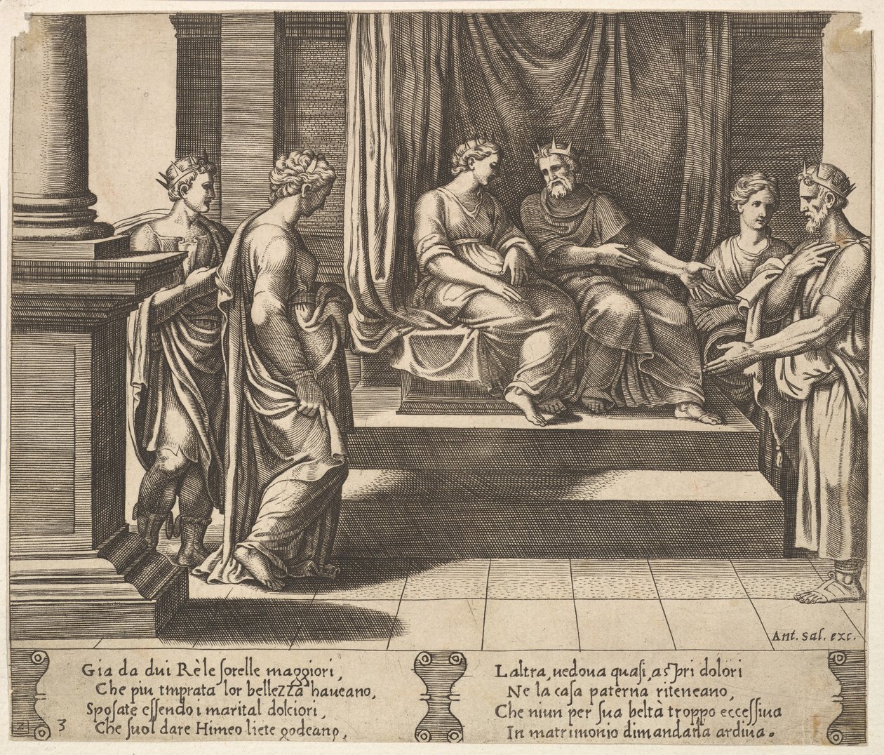 3. tábla: Psyche két nővére királyhoz ment férjhez, a Psyche meséjéből, 1530-60. alkotó: Master of the Die