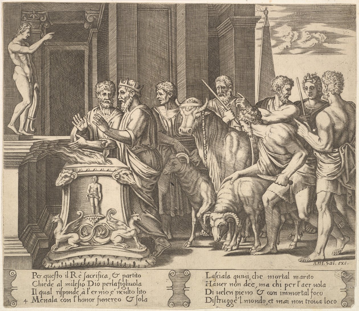 4. tábla: Psyche apja tanácsot ad az orákulumnak, „The Fable of Psyche”, 1530-60. alkotó: Master of the Die