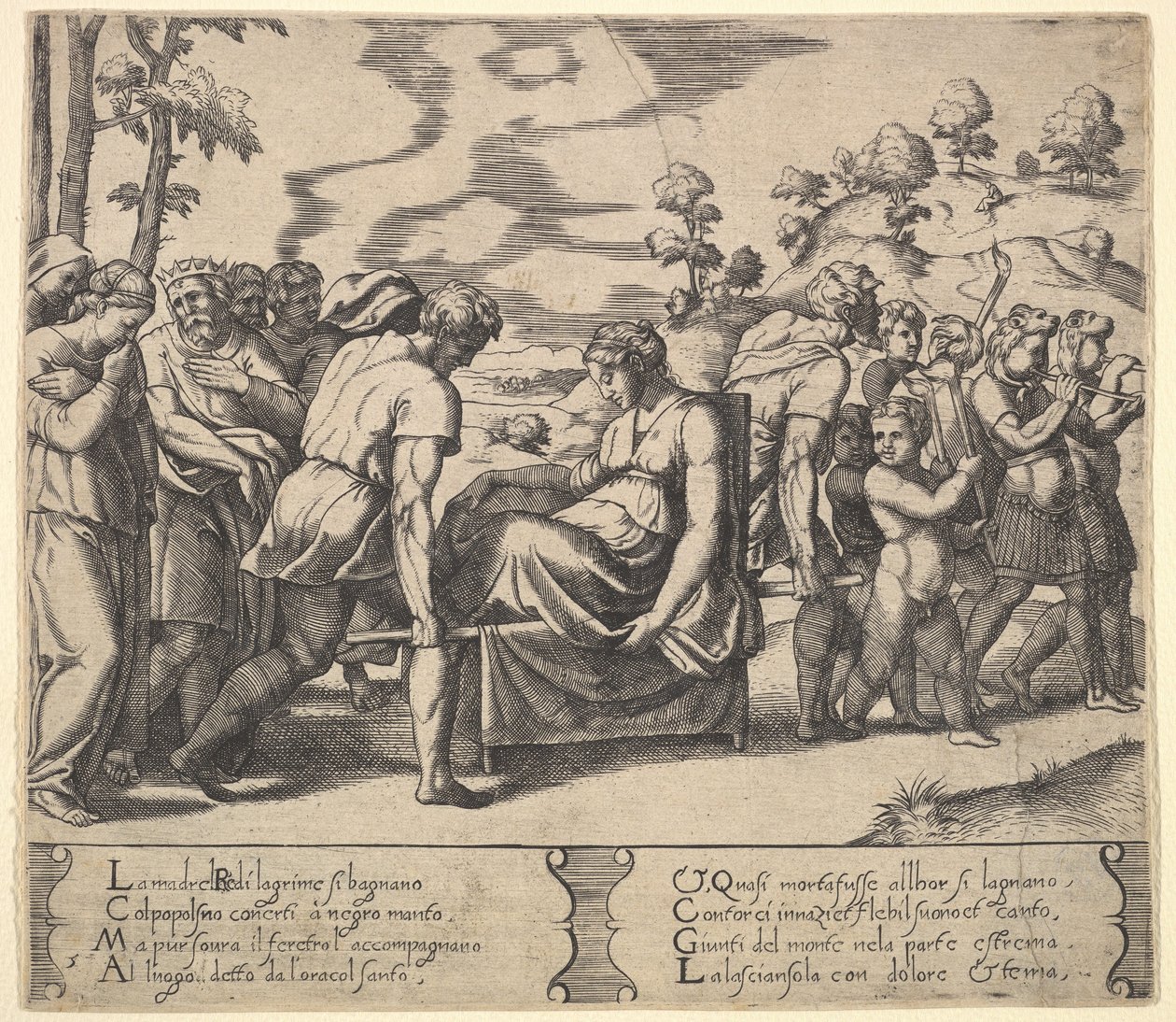 5. tábla: Psyche hordott egy almot, az „Ámor és psziché meséjéből”, 1530-60. alkotó: Master of the Die