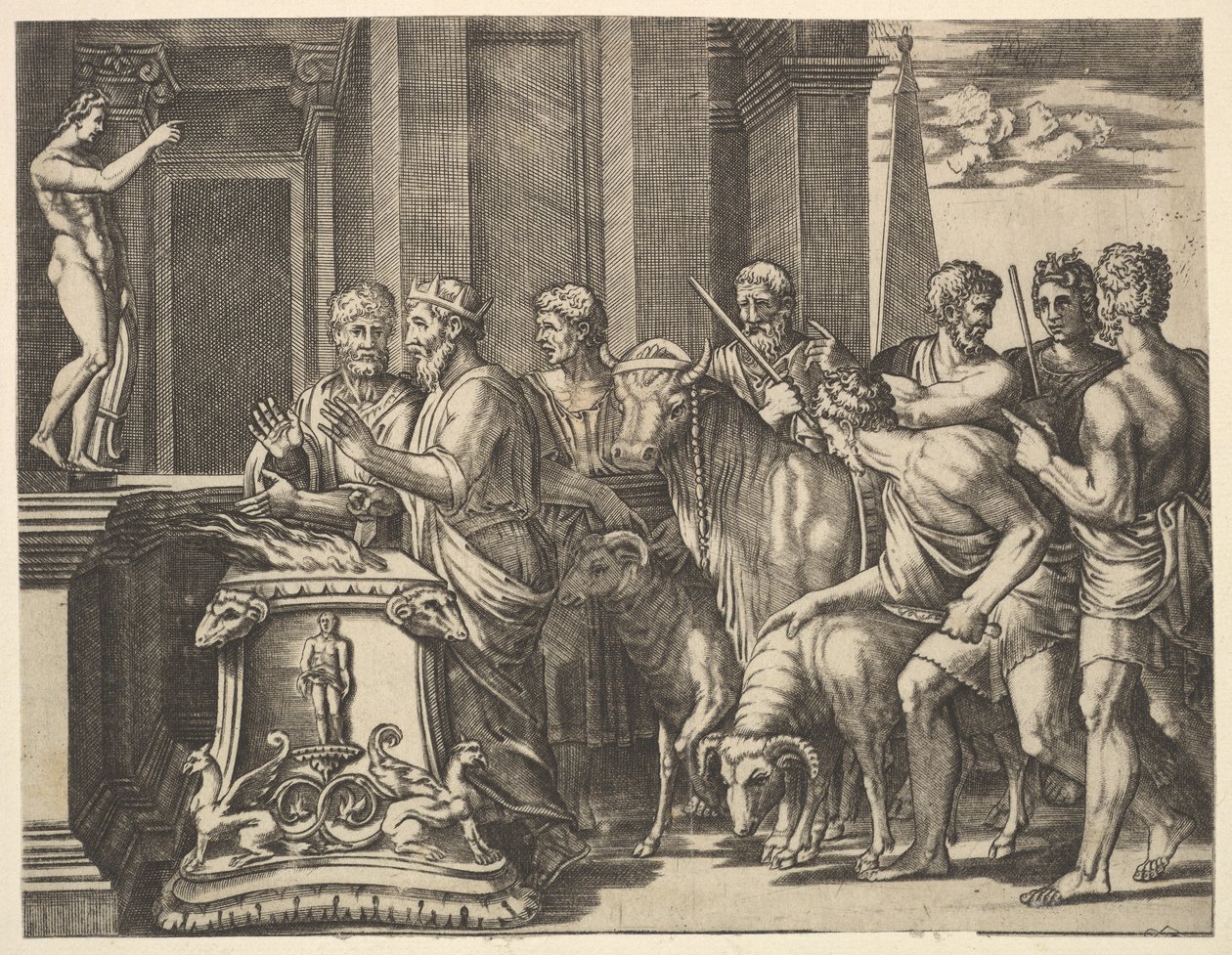 Psyche apja, aki tanácsot adott az orákulumnak, a Psyche meséjéből, 1530-60. alkotó: Master of the Die
