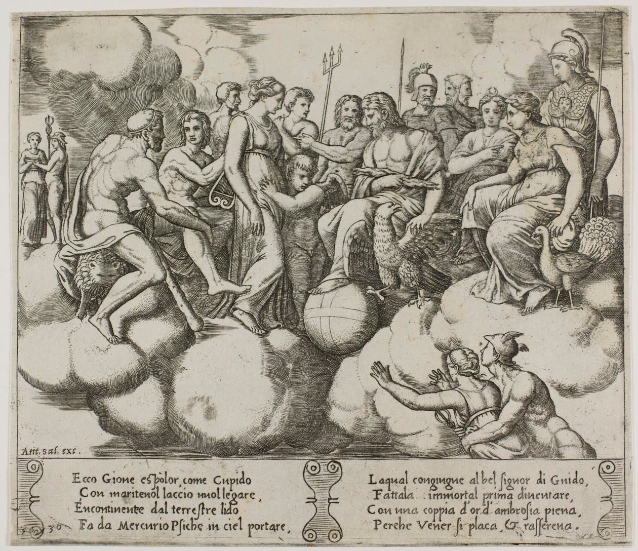 Vénusz és Ámor ügyüket könyörögve Jupiter és más istenek jelenlétében alkotó: Master of the Die