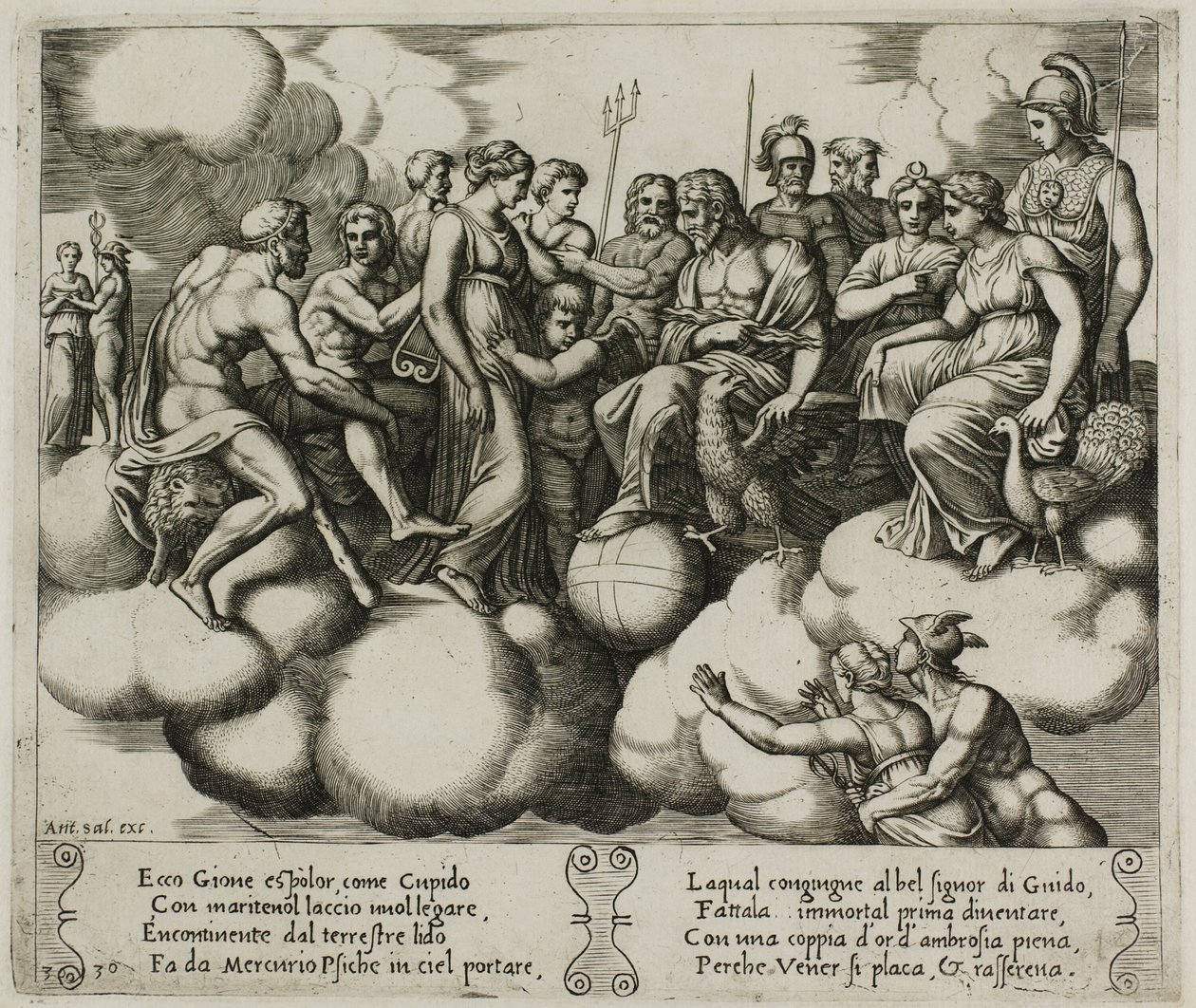 Vénusz és Ámor ügyüket könyörögve Jupiter és más istenek jelenlétében alkotó: Master of the Die