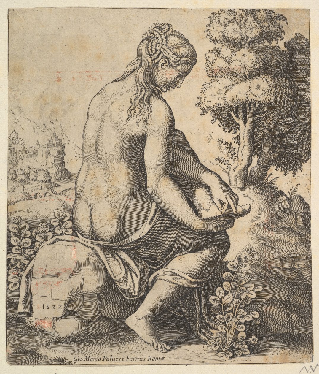 Vénusz tövist távolít el a lábáról, 1532. alkotó: Master of the Die