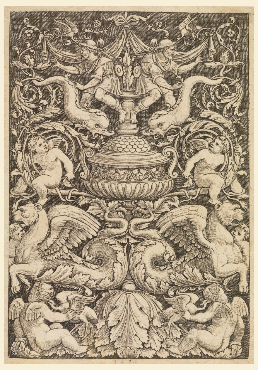 Groteszk delfinekkel és szárnyas oroszlánokkal alkotó: Master of the Die, Italian or German, 1530 1560