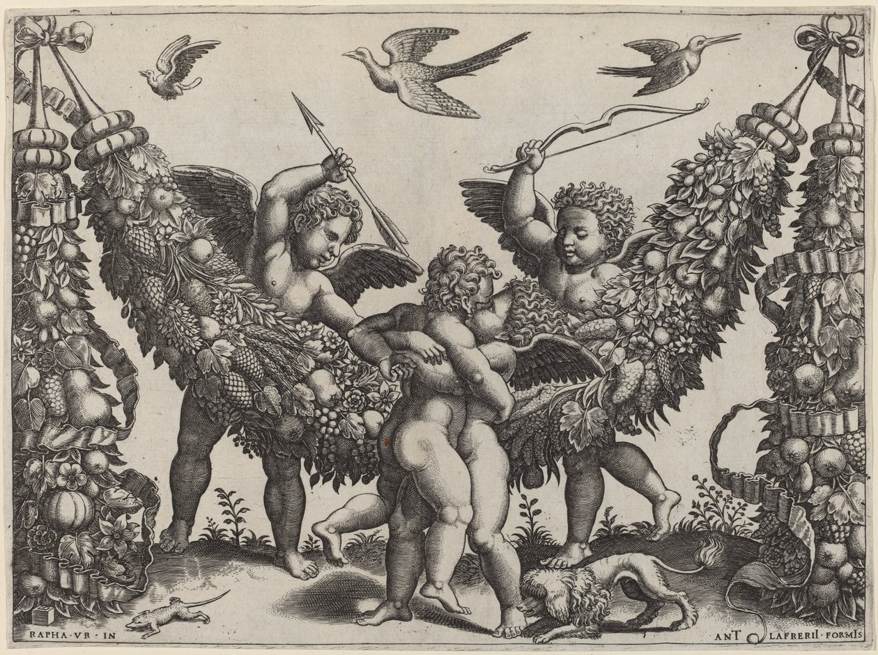 Két putti... Megüt egy másik, aki egy gyermeket szorít alkotó: Master of the Die after Raphael