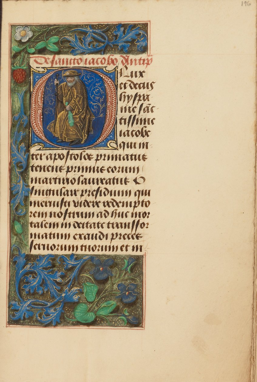 O kezdőbetű: Nagy Szent Jakab alkotó: Master of the Dresden Prayer Book