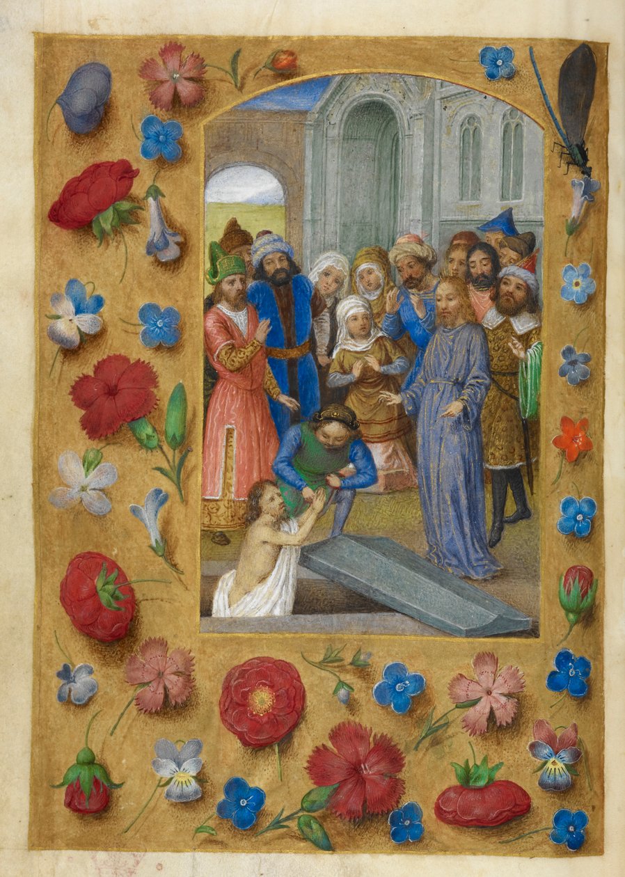 Krisztus és Lázár feltámasztása. alkotó: Master of the Dresden Prayer Books