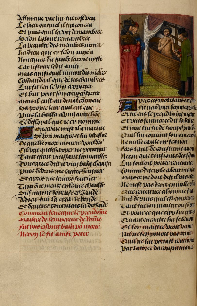 Miniatűr Nero, amint Seneca csuklóját nézi a fürdőjében a Le Roman de la Rose című filmből alkotó: Master of the Dresden Prayer Books