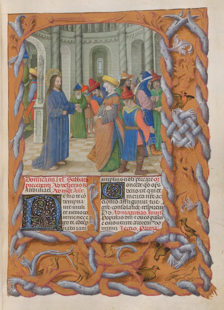 Temporale (1. rész: Advent első vasárnapjától Nagyszombatig). Krisztus és a házasságtörésen elfogott asszony (nagyböjt negyedik vasárnapja). alkotó: Master of the Dresden Prayer Books