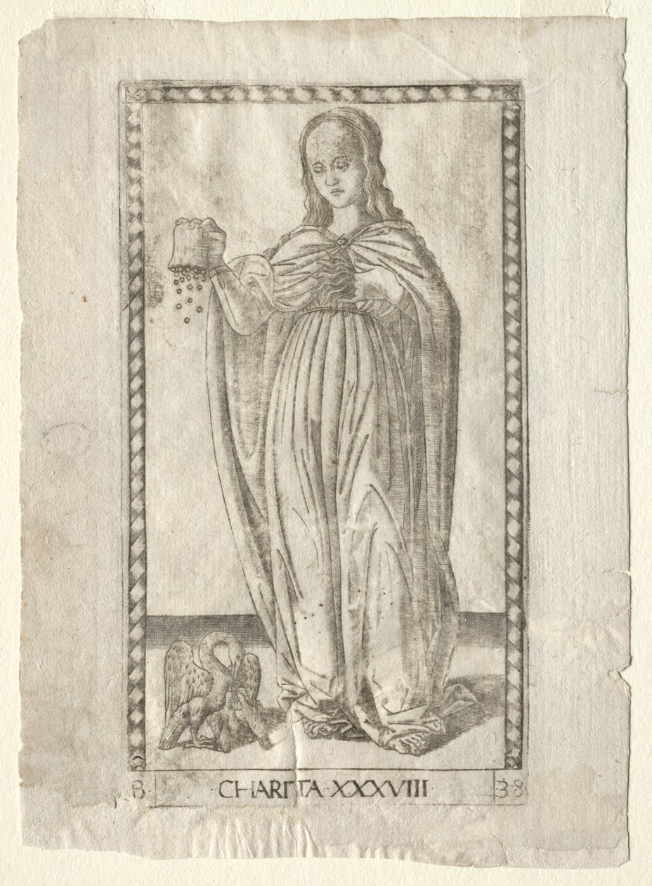 Charity from the Tarocchi, B sorozat: Cosmic Principles & Virtues, #38, 1467 előtt. alkotó: Master of the E Series Tarocchi