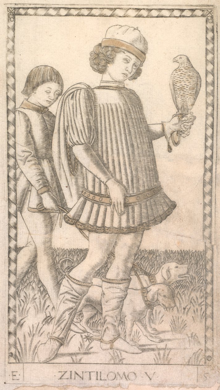 Gentleman a Tarocchi sorozatból E: Conditions of Man, #5, c. 1465. alkotó: Master of the E Series Tarocchi