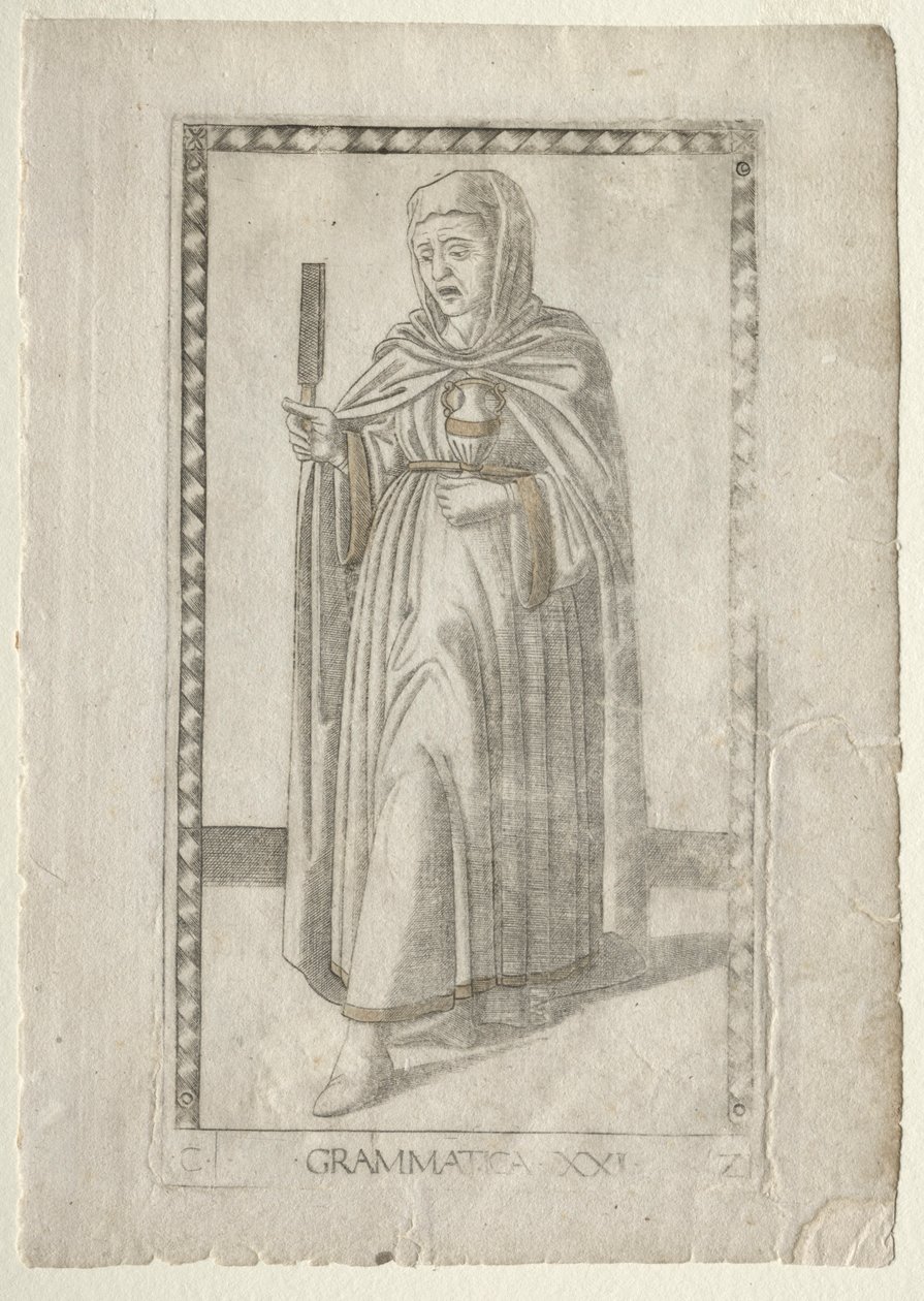 Nyelvtan a Tarocchiból, C sorozat: Liberal Arts, #21, 1467 előtt. alkotó: Master of the E Series Tarocchi