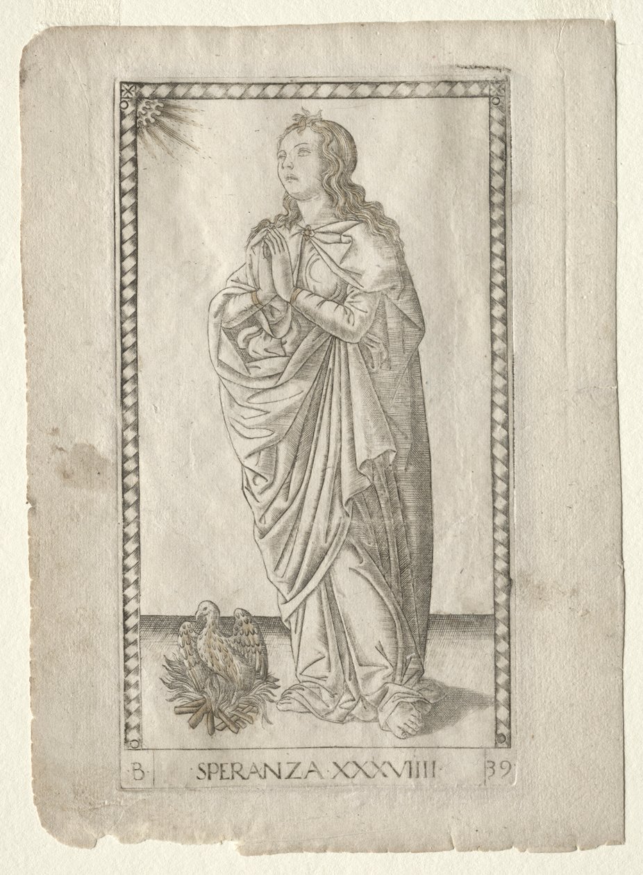 Hope from the Tarocchi, B sorozat: Cosmic Principles & Virtues, 39. szám, 1467 előtt. alkotó: Master of the E Series Tarocchi