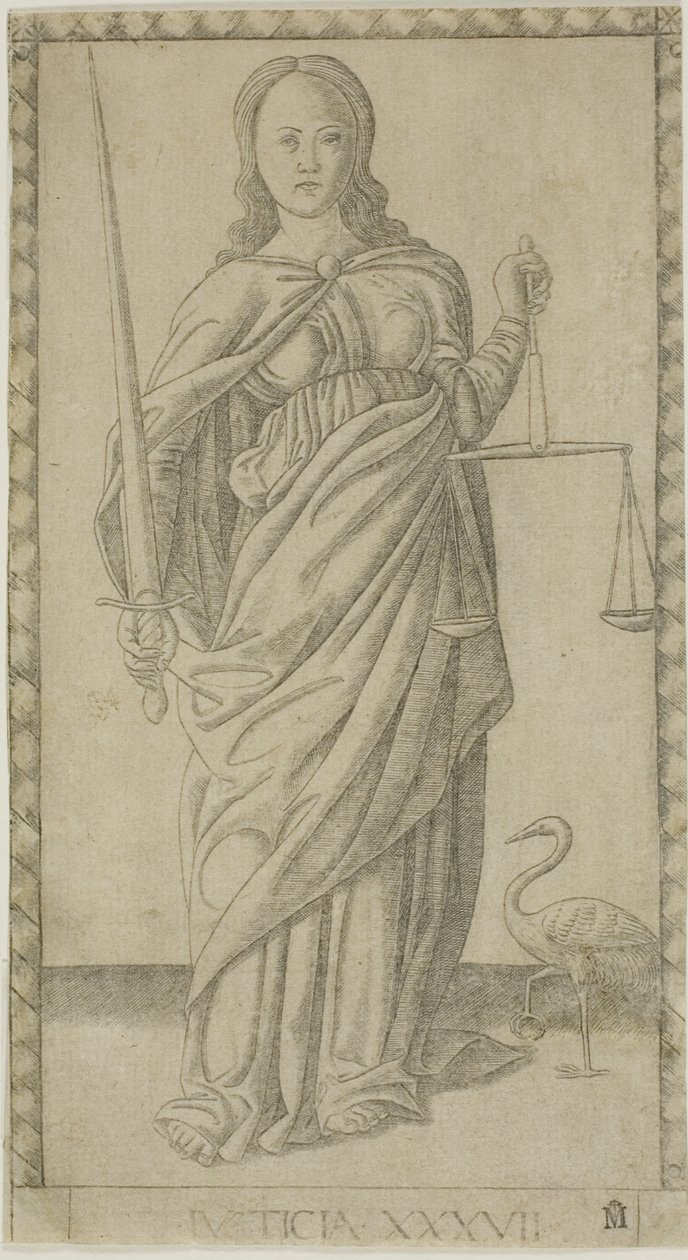 Justice, 37. lemez a Genii and Virtues-tól alkotó: Master of the E Series Tarocchi