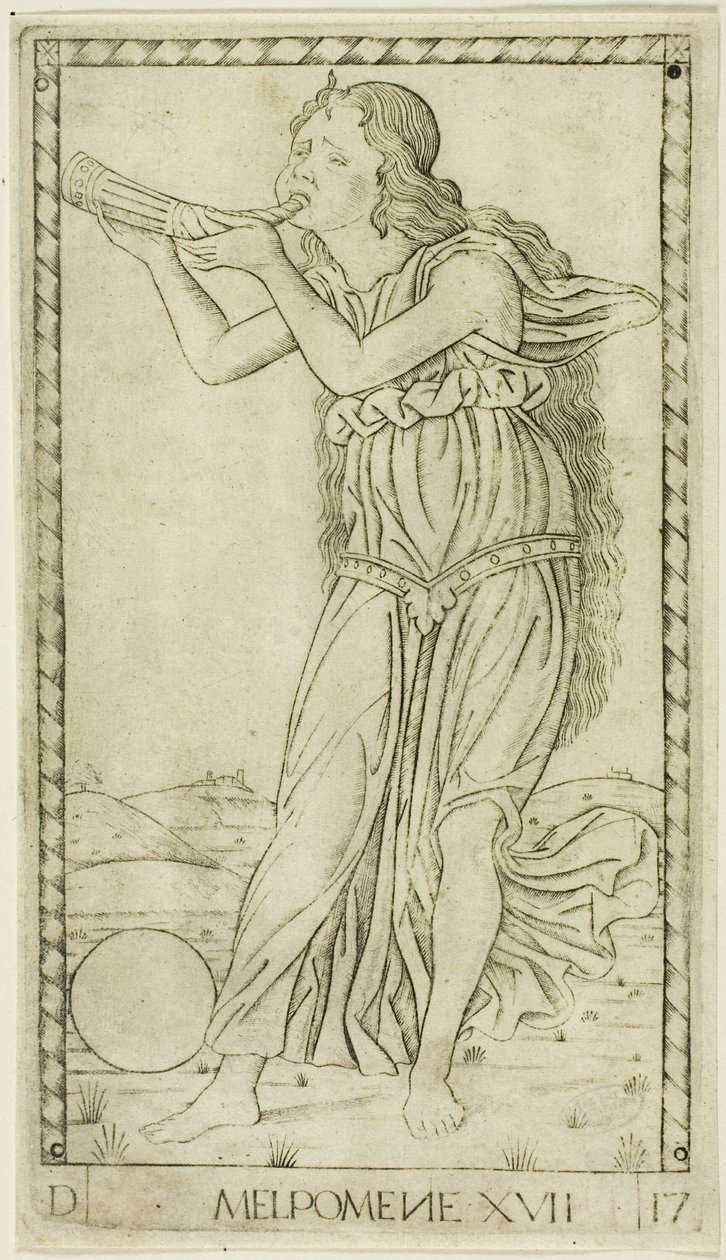 Melpomene, tizenhetedik tányér az Apollótól és a múzsáktól alkotó: Master of the E Series Tarocchi