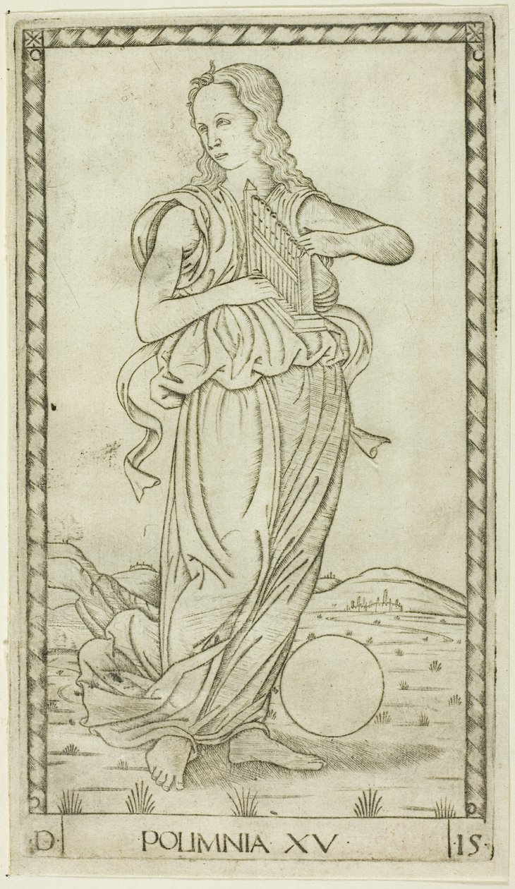 Polyhymnia, tizenötös tábla az Apollo and the Muses-tól alkotó: Master of the E Series Tarocchi
