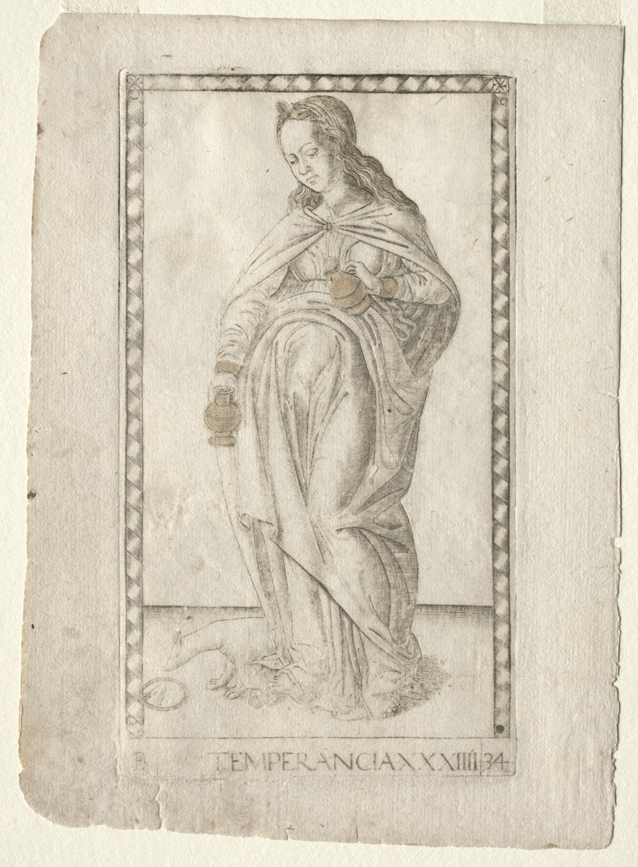 Temperance from the Tarocchi, B sorozat: Cosmic Principles & Virtues, #34, 1467 előtt. alkotó: Master of the E Series Tarocchi