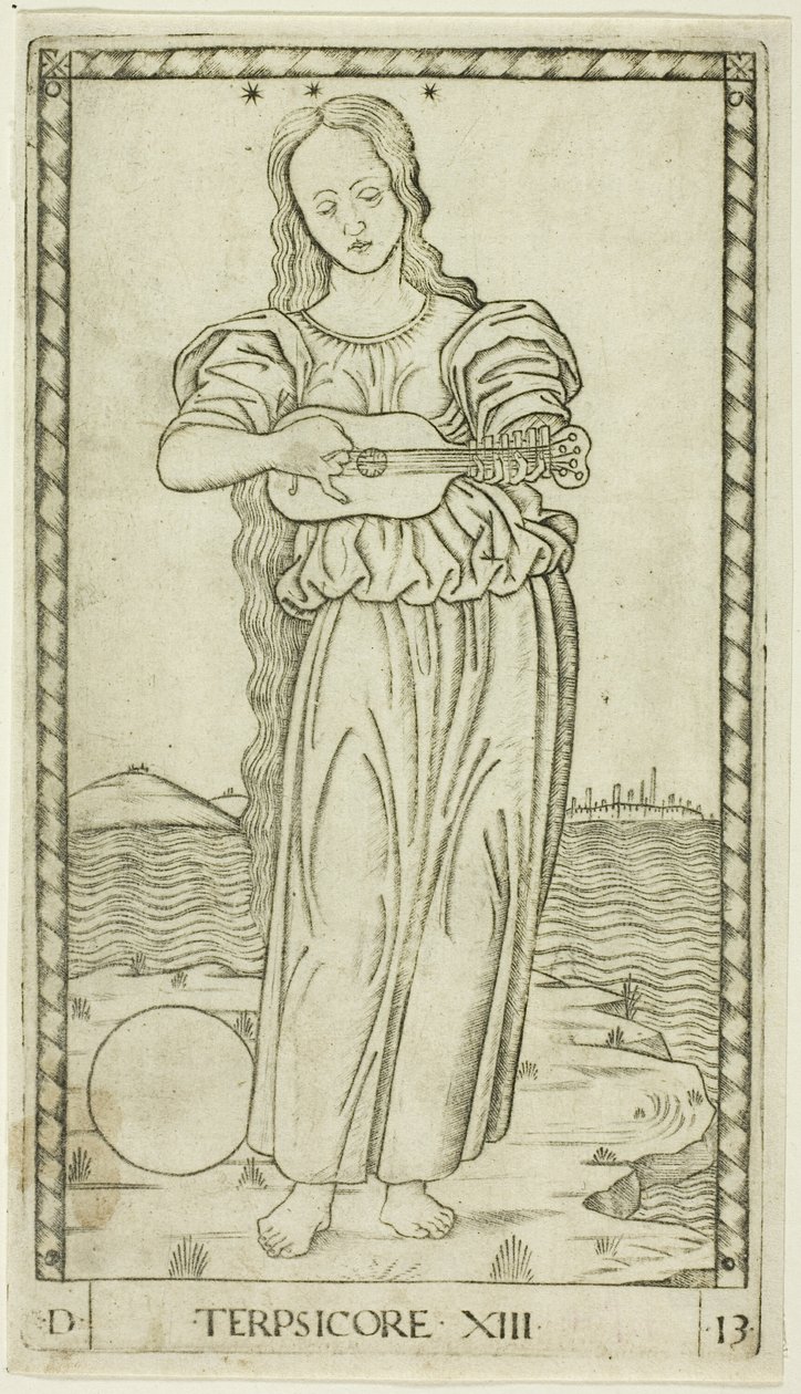 Terpsichore, tizenharmadik tányér az Apollo and the Muses-tól alkotó: Master of the E Series Tarocchi