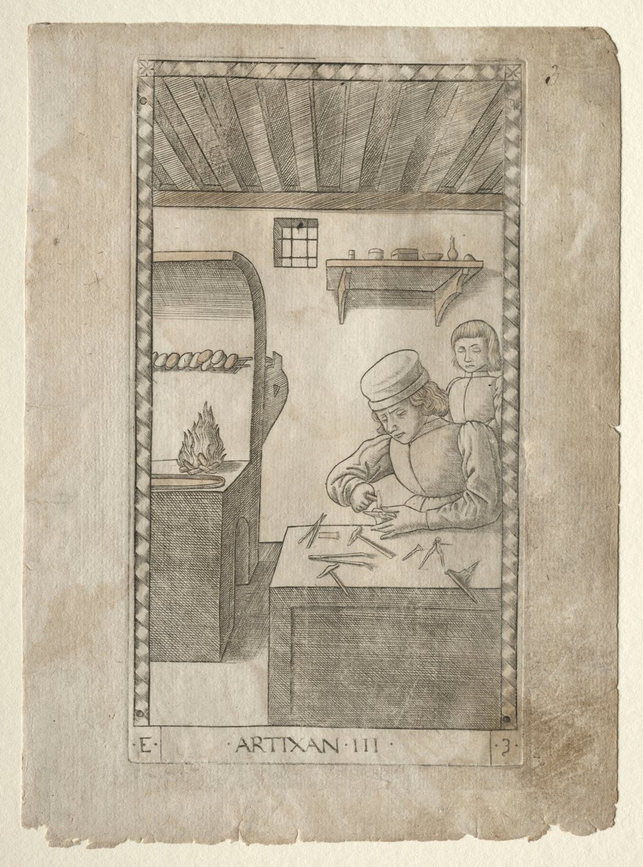 The Artisan from the Tarocchi, E sorozat: Conditions of Man, #3, 1467 előtt. alkotó: Master of the E Series Tarocchi