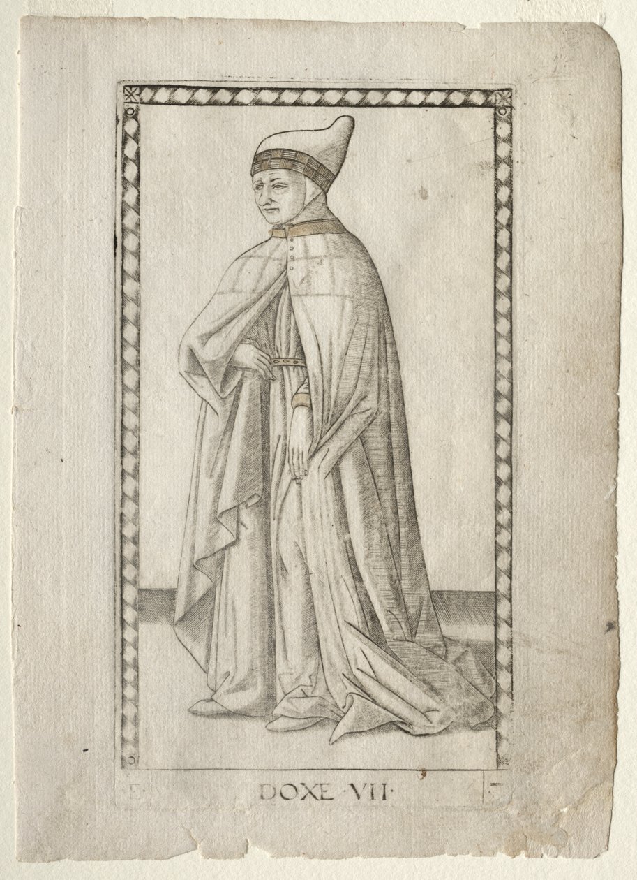 The Doge (a Tarocchiból, E sorozat: Conditions of Man, 7.) alkotó: Master of the E Series Tarocchi